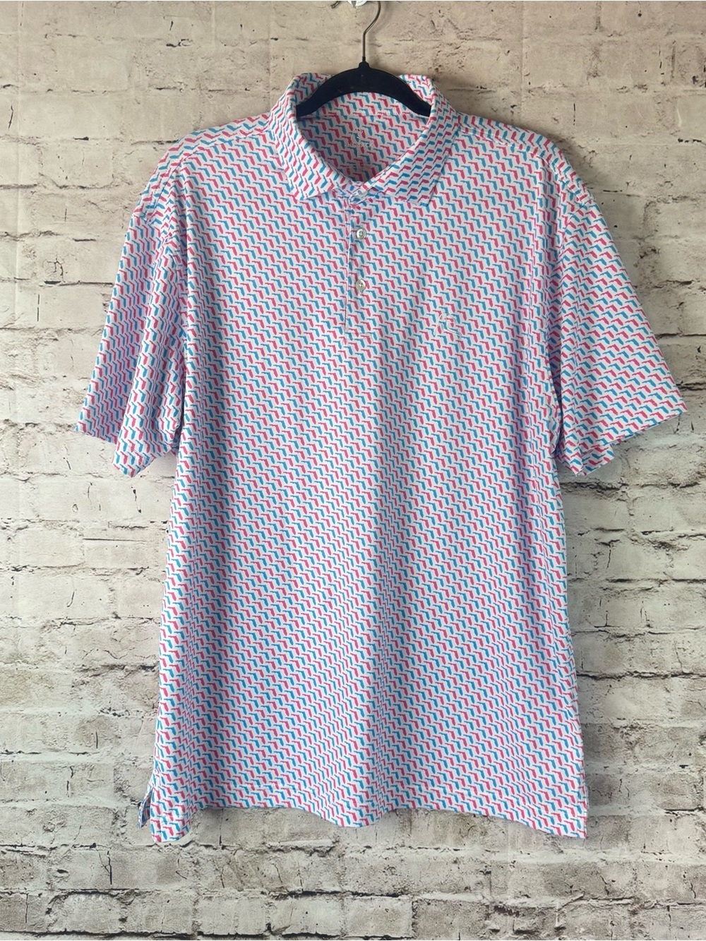 Rhobuck Men's Large Florida Man Short Sleeve Polo Shirt Pink Turquoise Golf Lg